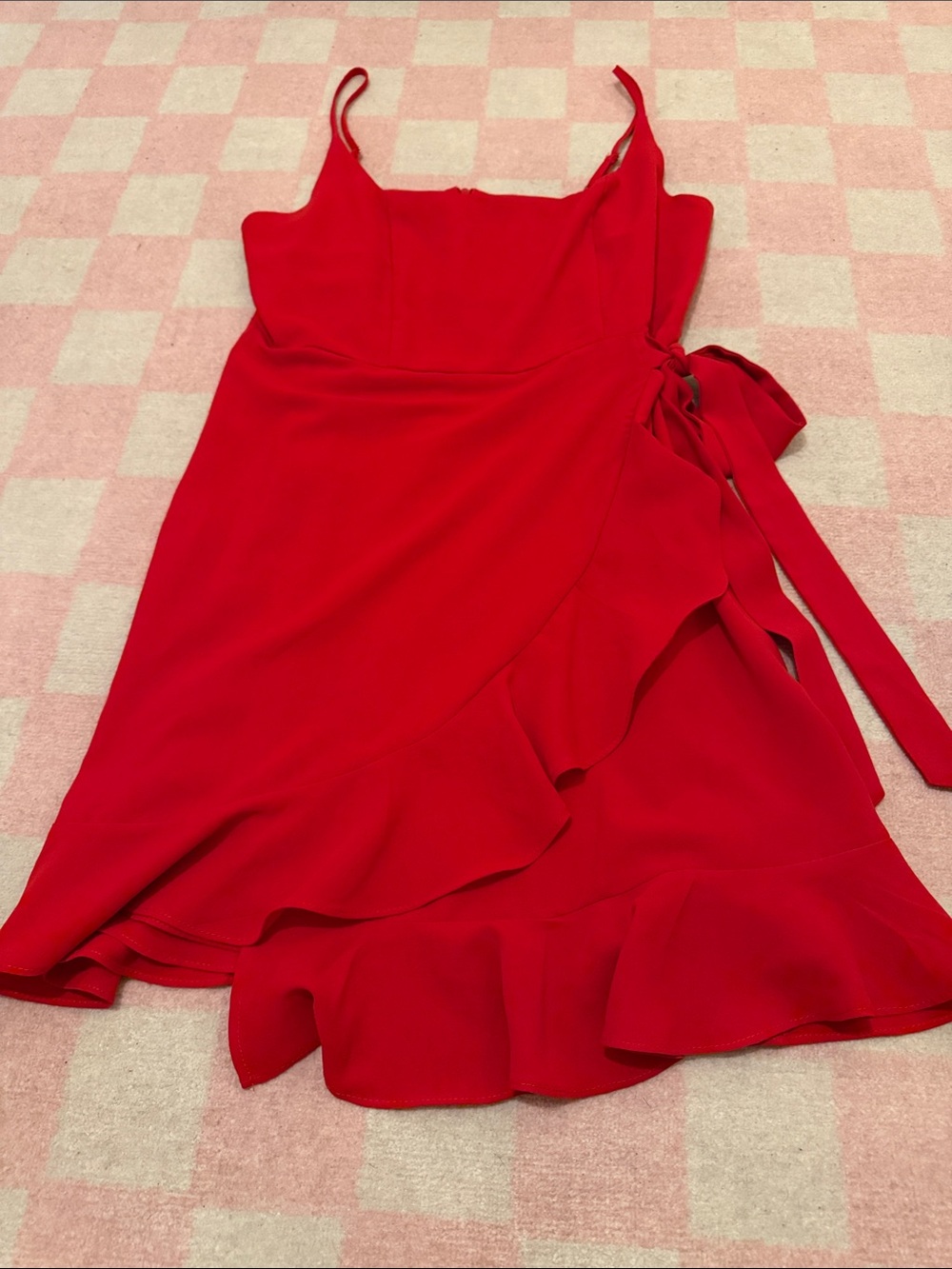 Red Ruffle Wrap Slip Dress